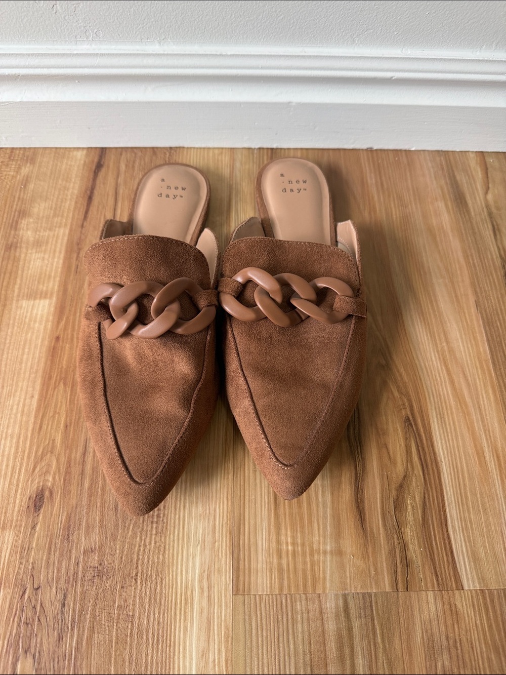 a new day Brown Suede Pointed-Toe Chain Mules